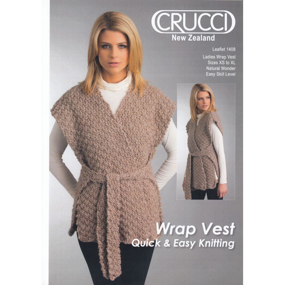 Crucci Knitting Pattern 1408, Ladies Wrap Vest, Sizes XS to XL, For Crucci  Natural Wonder