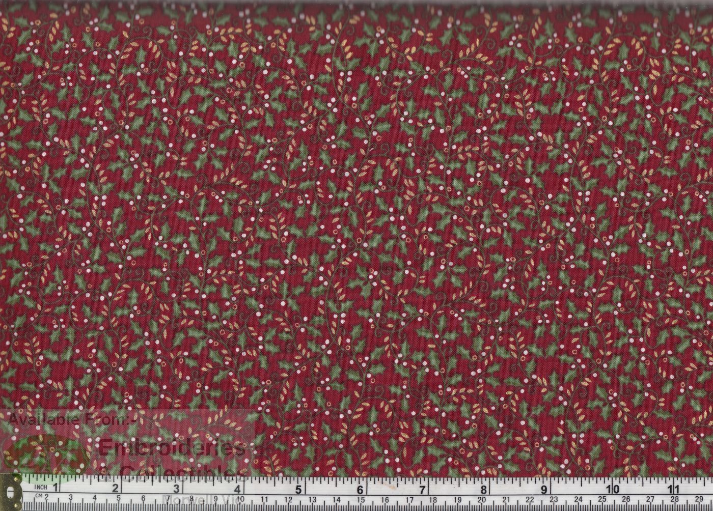 Makower UK Fabrics Metallic Christmas Holly Red, 110cm Wide per 50cm