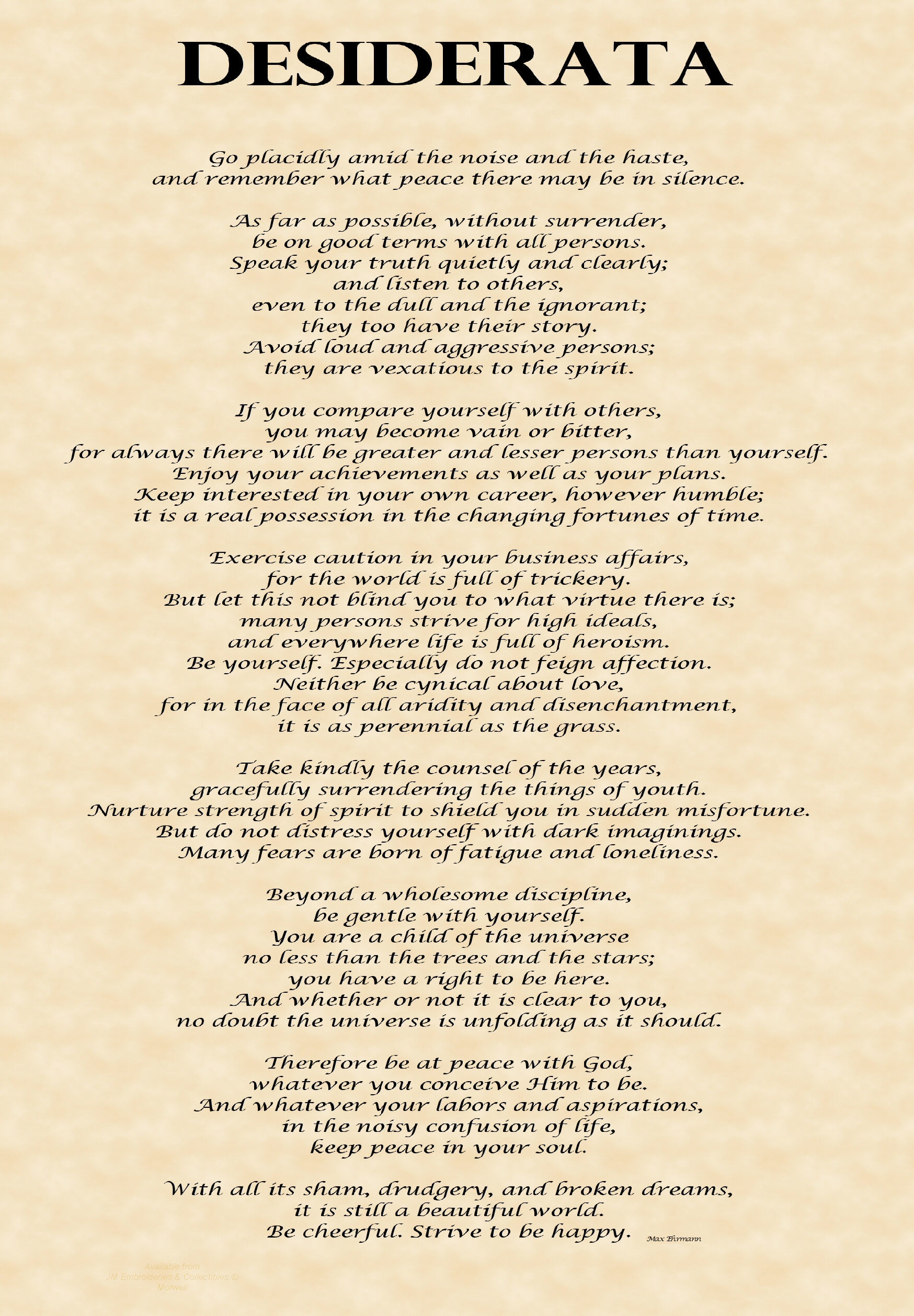 Desiderata on A3 Poster, High Quality Gloss 150gsm Paper, 297 x