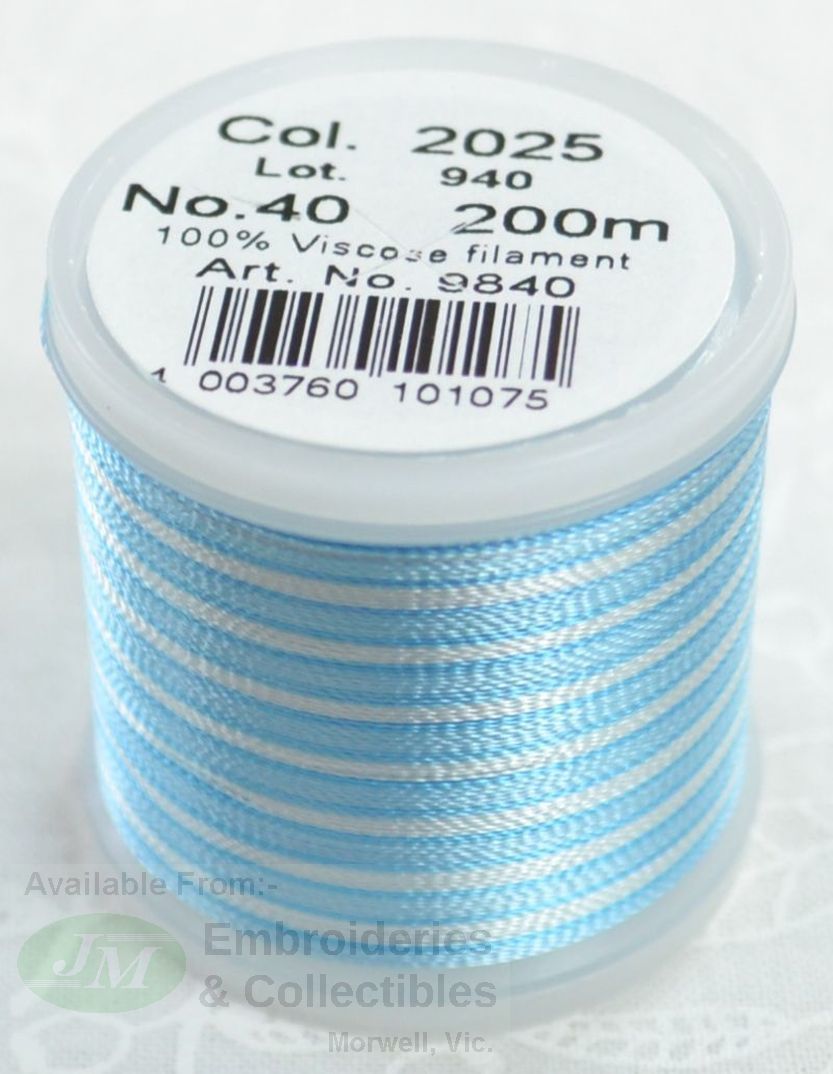 Madeira Rayon 40 OMBRE #2025 LIGHT BLUES 200m Machine Embroidery