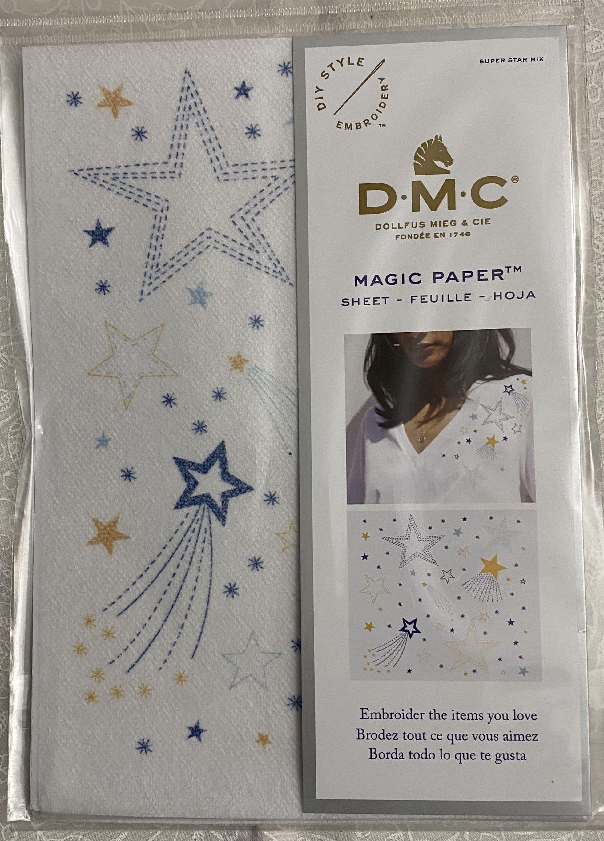 DMC Magic Paper Water-soluble embroidery base with printed design, FC103