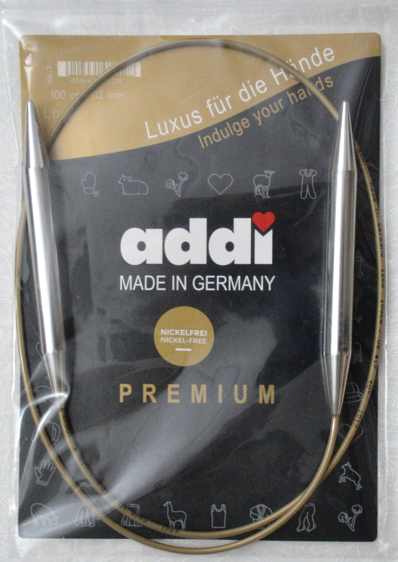 100cm ADDI Germany CIRCULAR FLEXIBLE KNITTING NEEDLE Nickle Free White Brass 