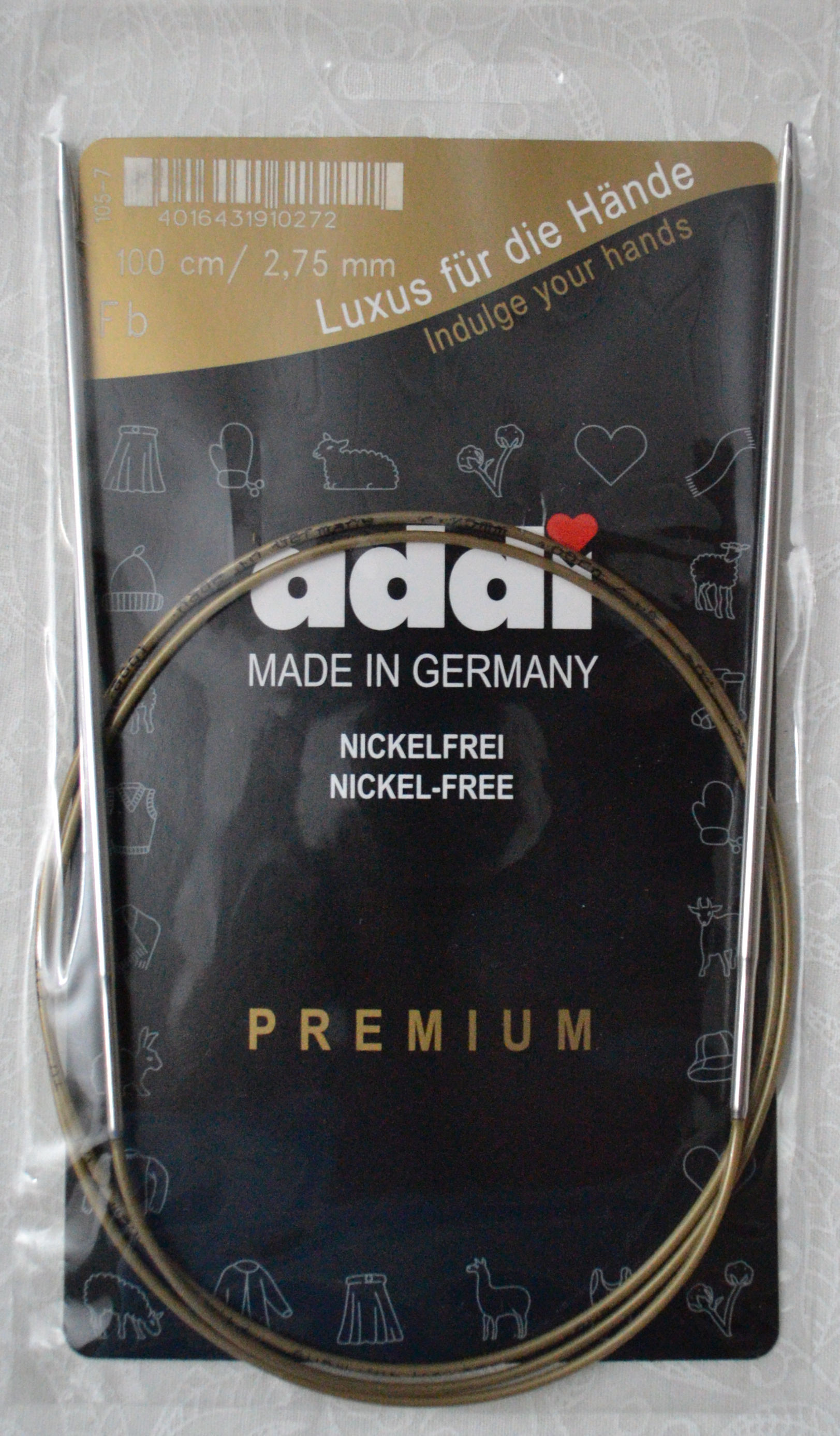 100cm ADDI Germany CIRCULAR FLEXIBLE KNITTING NEEDLE Nickle Free White Brass 