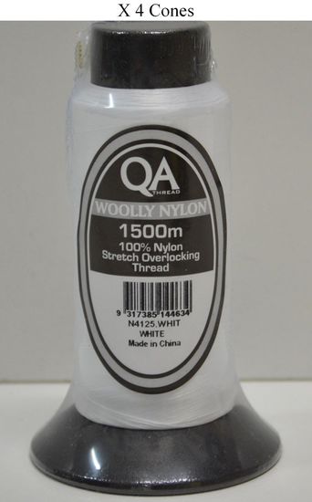 4 x 1500m Cones QA Woolly Nylon Overlocking Thread, 100% Nylon Stretch Thread - Picture 27 of 30