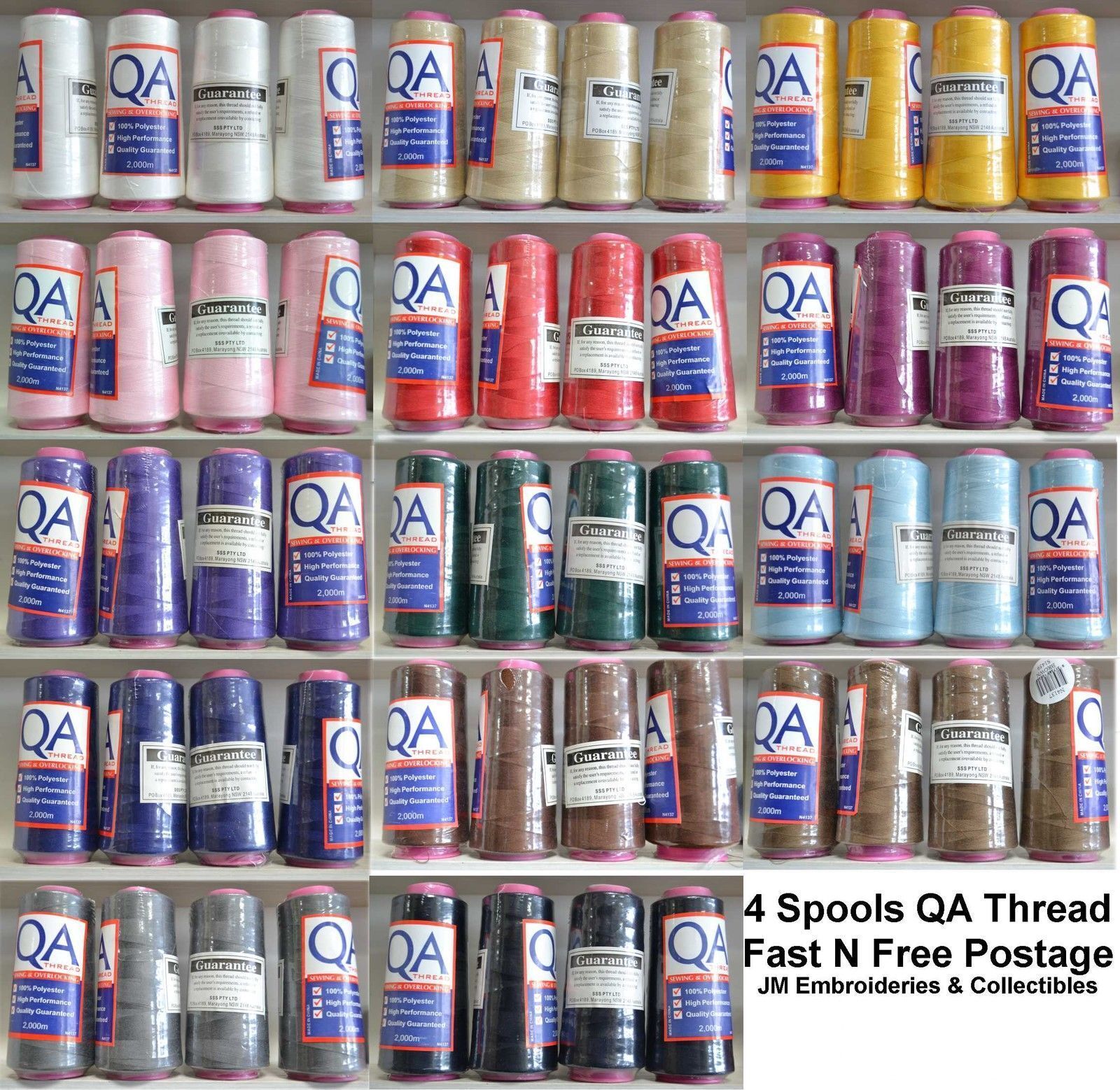 4 Spools QA (Hemline) 2000m Overlocker Sewing Thread, Choose Colour, Full Range - Picture 155 of 161