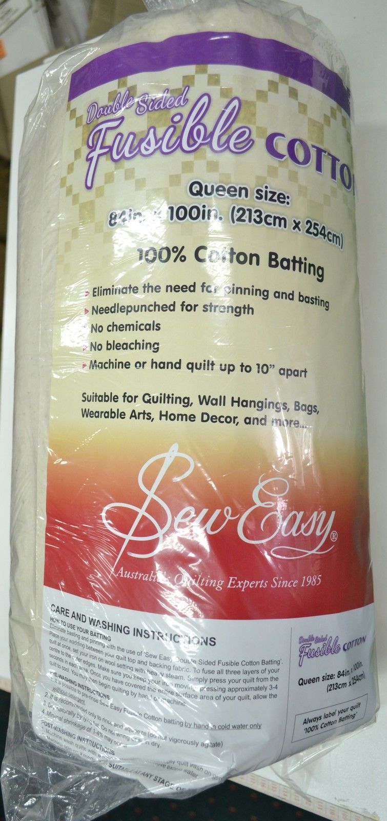 Sew Easy Double Sided Fusible 100 Cotton Quilt Batting, 213 X 254cm Queen Size 9317385271750 eBay