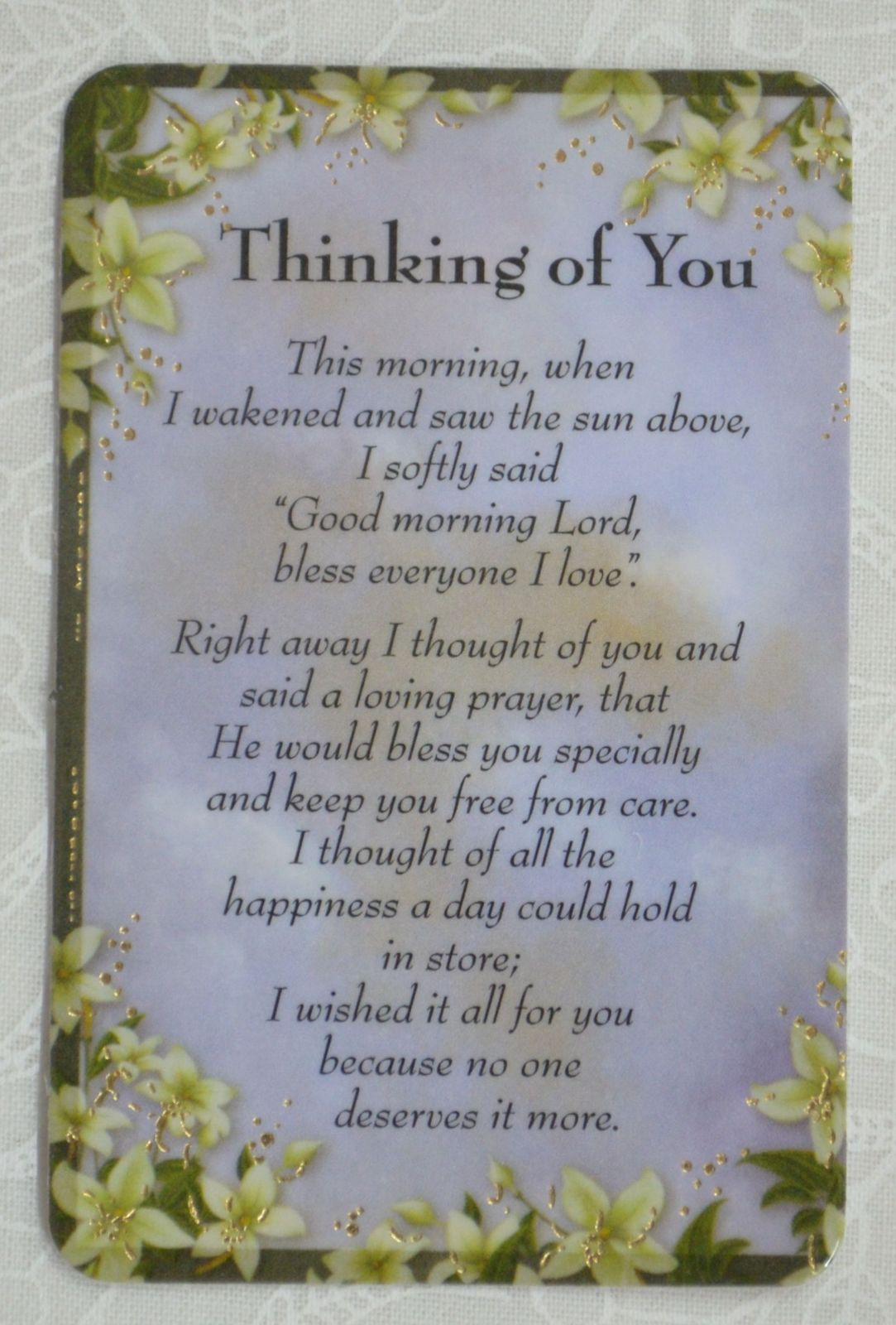 THINKING OF YOU Laminated Prayer Card, 54 x 82mm