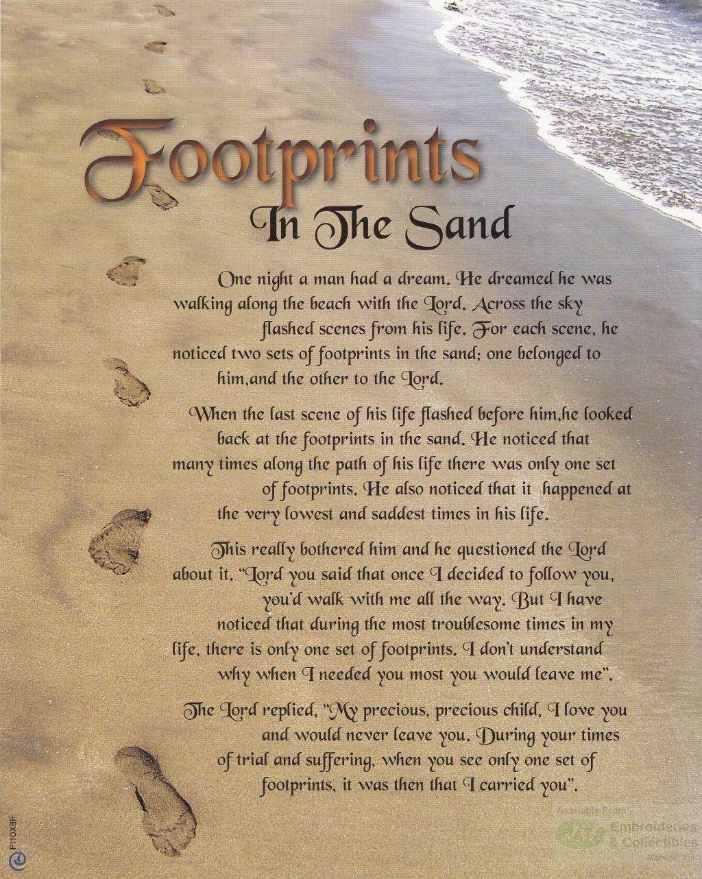 Footprints In The Sand Religious Print, 10" x 8" (200mm x 250mm)