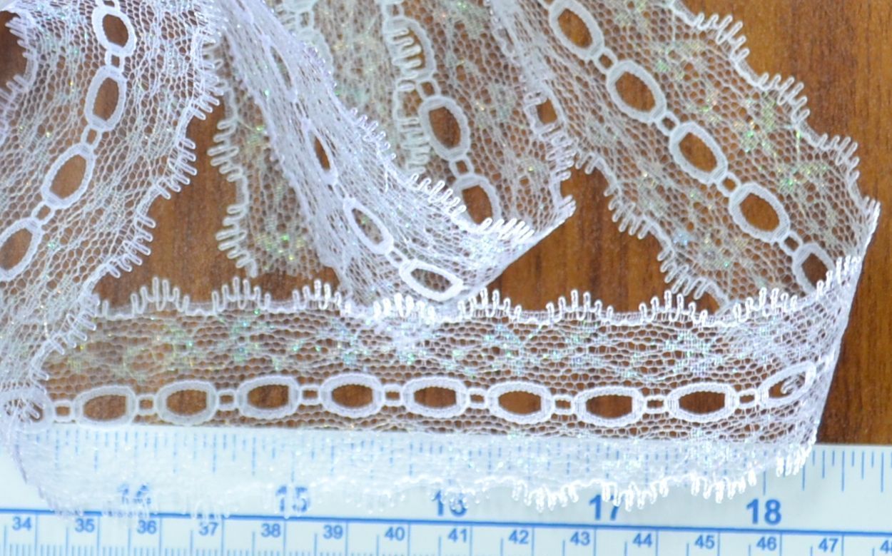 IRIDESCENT FEATHER EDGE EYELET LACE, 37mm