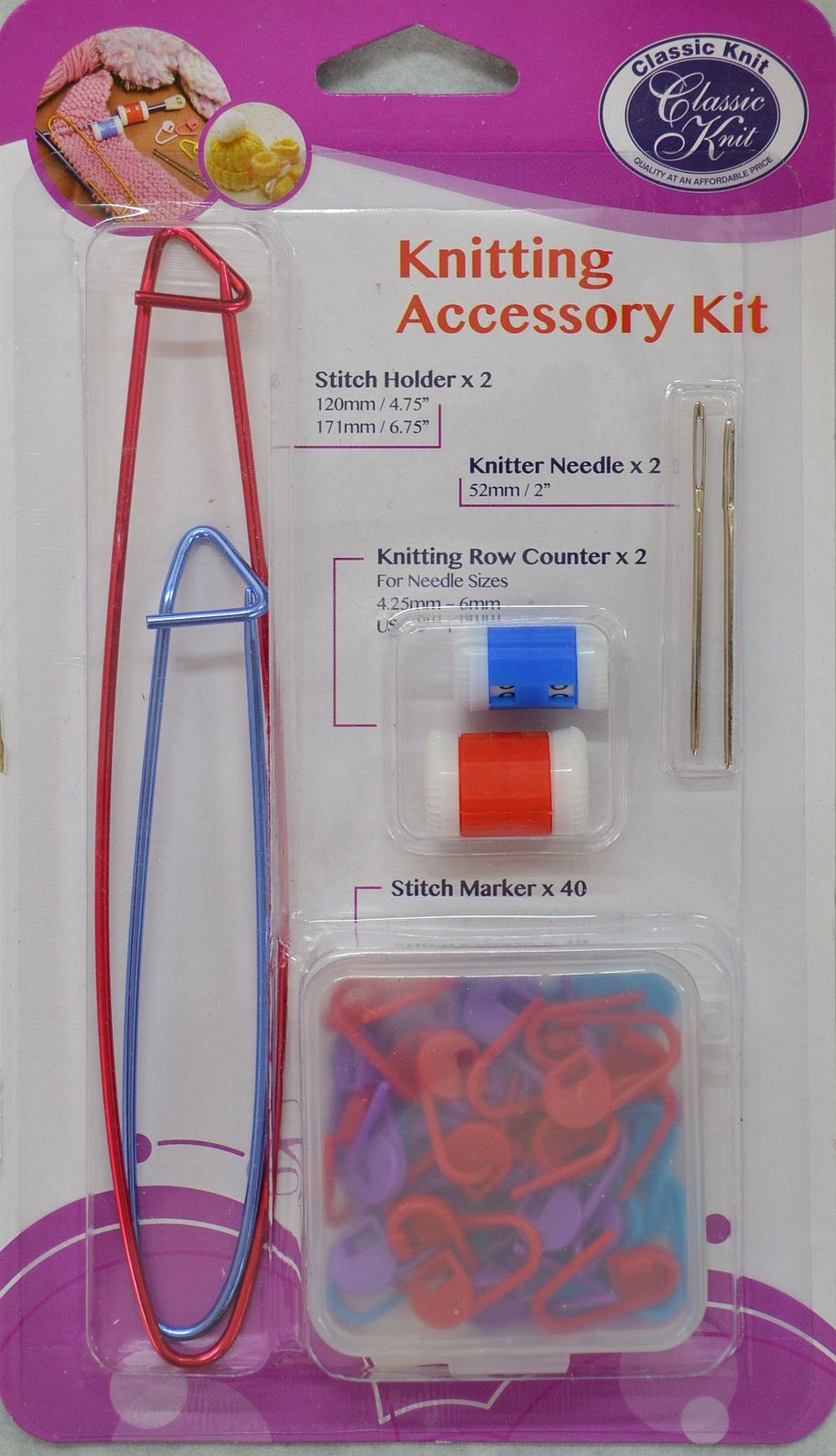 Knitting Accessory Kit, Stitch Holders, Row Counters, Knitter Needles