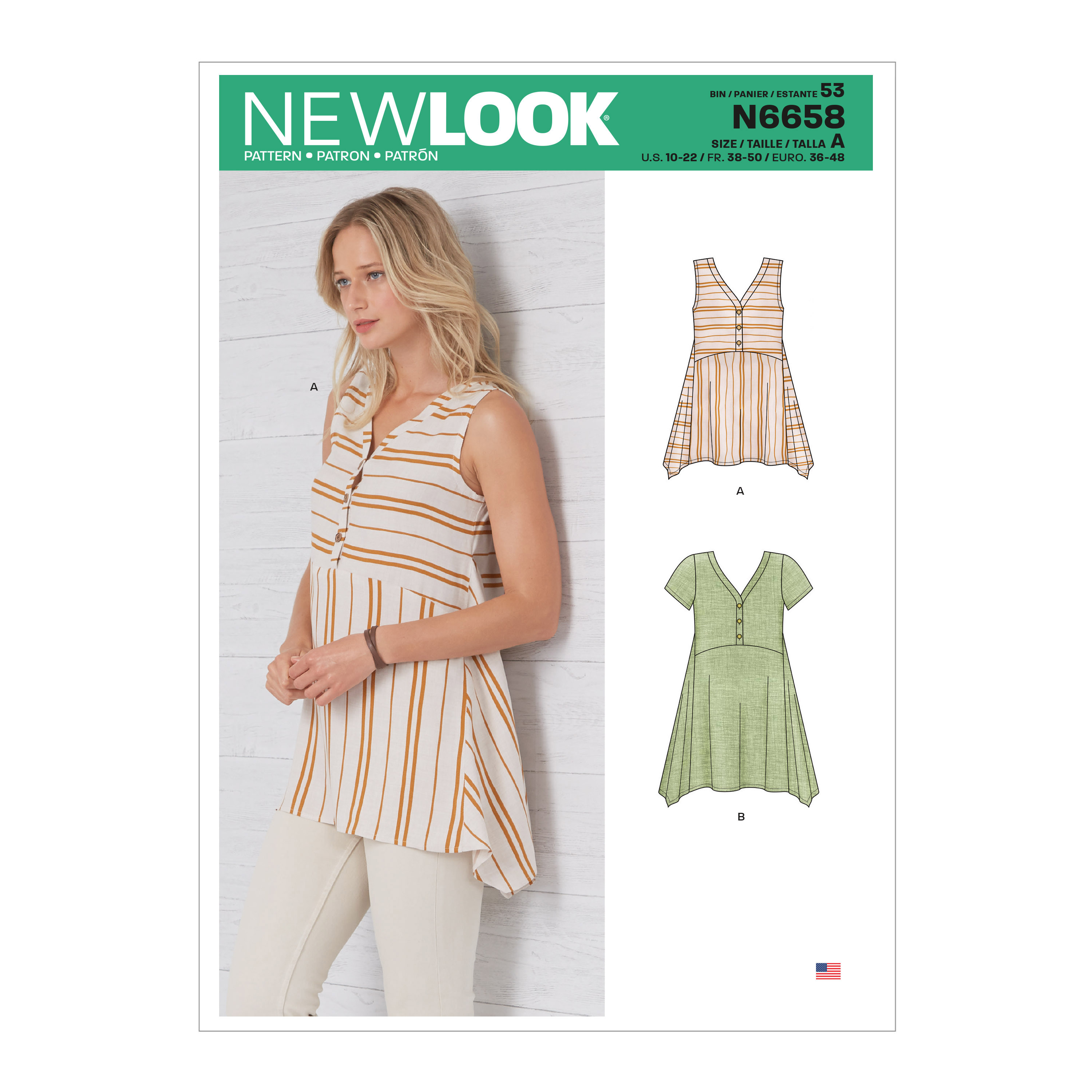 New Look Sewing Pattern N6658 Misses Handkerchief Hemmed Top