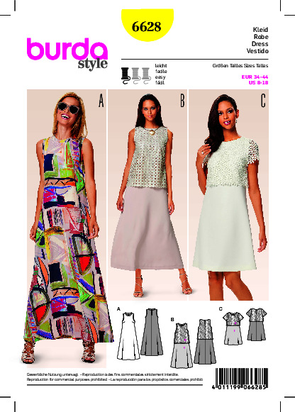 Burda B6628 Women's Dress Sewing Pattern Burda Sewing Pattern 6628