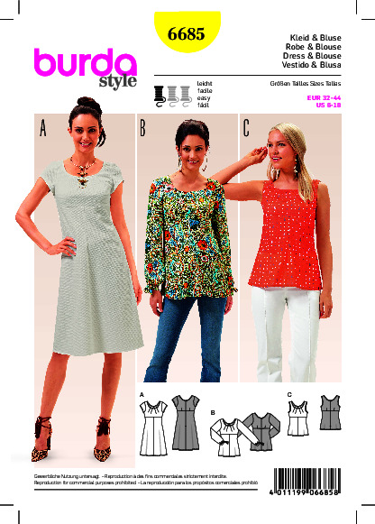 Burda B6685 Women's Dress & Blouse Sewing Pattern Burda Sewing Pattern 6685