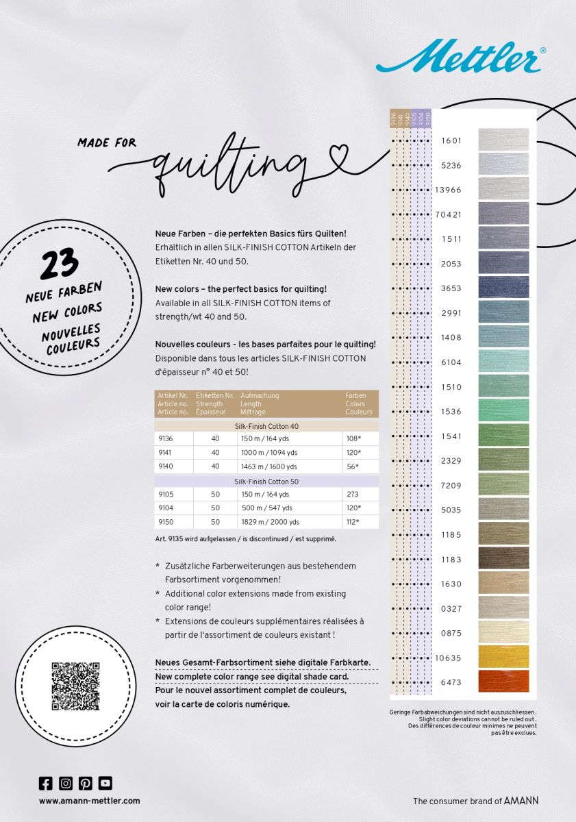 Mettler Silk Finish Cotton Shade Card Supplement Page 1