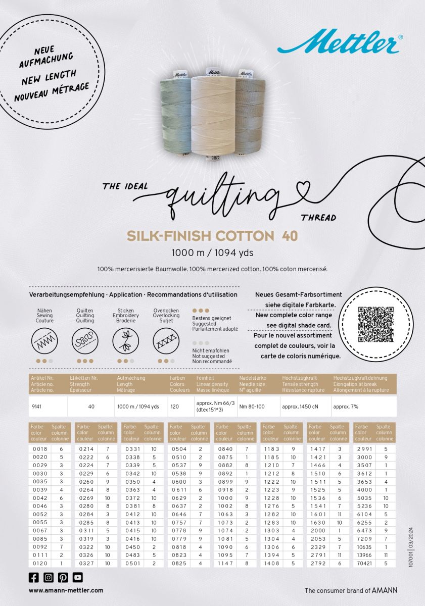 Mettler Silk Finish Cotton Shade Card Supplement Page 2