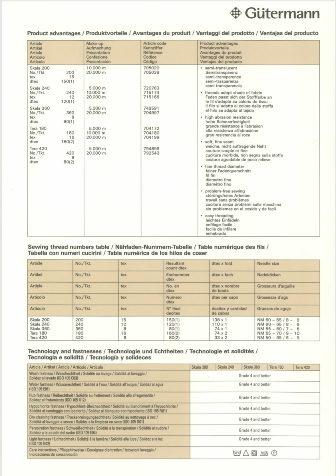 Gutermann Skala - Tera Fine Thread Colour Chart Page 2