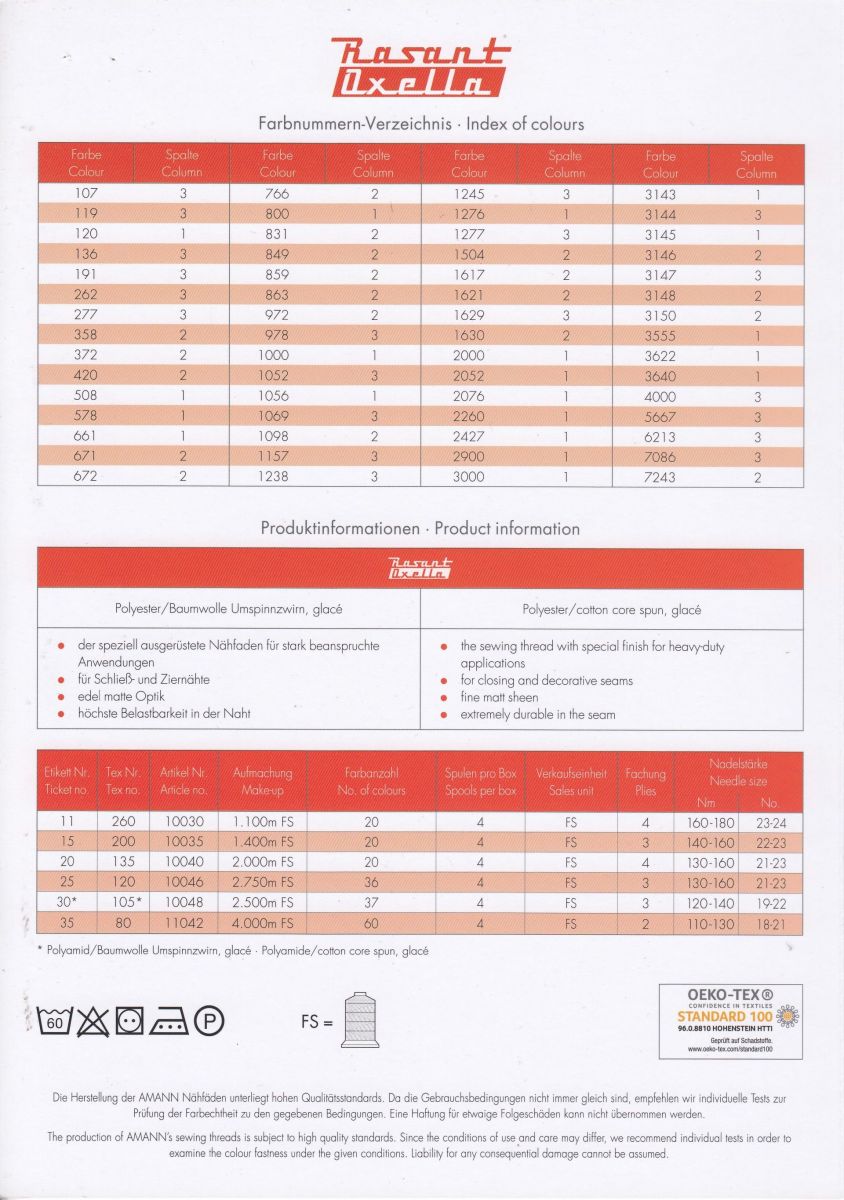 Rasant Oxella Colour Chart Page 2 Information