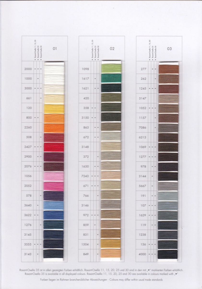 Rasant Oxella Colour Chart - Colour Page