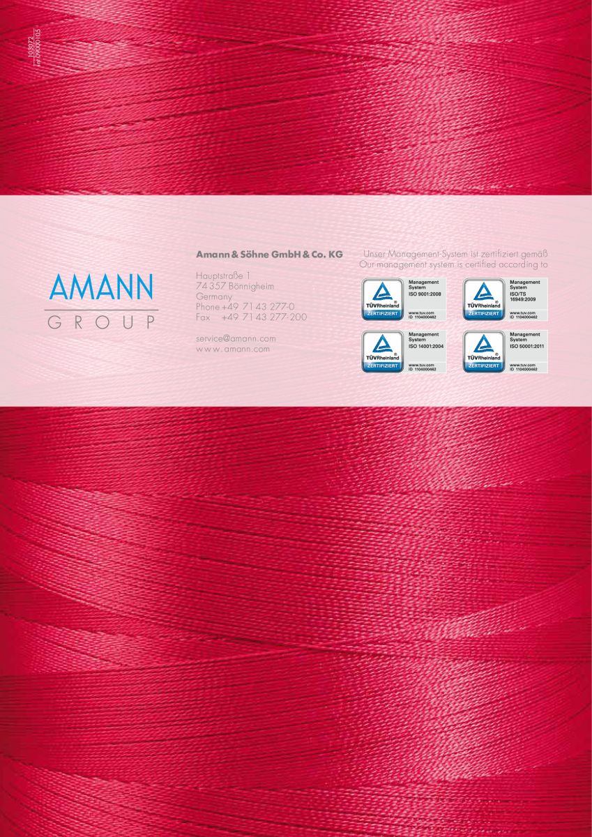 The Amann Group Serafil Polyester Multifilament | Polyester Continuous Filament Thread Card Page 8