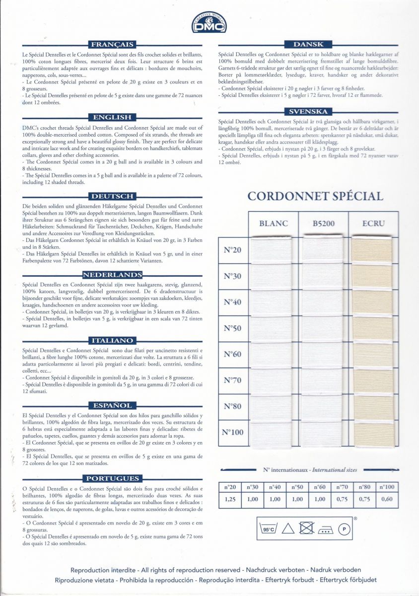 DMC W151A Thread Chart, Cordonnet Special