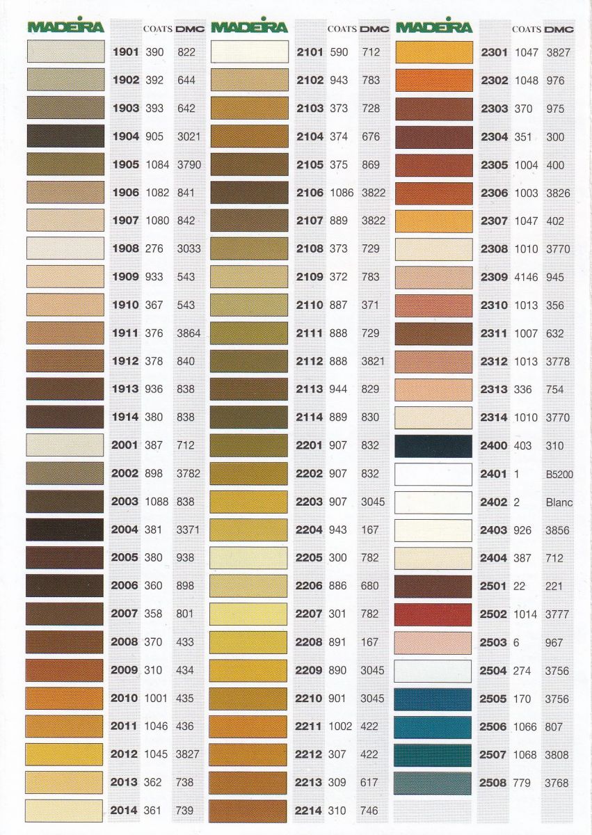 Maderia Mouline Stranded Cotton Hand Embroidery Thread Colour Conversion Chart Page 2