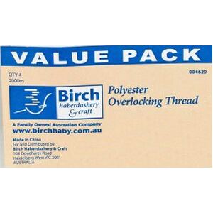 Birch 4 Pack Overlocker Thread 2000m, 100% Polyester, Select Colour