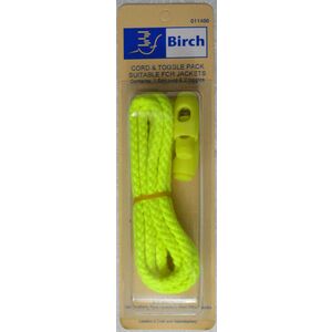 Birch Cord and Toggle Pack For Jackets, 1.5m Cord &amp; 2 Spring Toggles, FLURO YELLOW