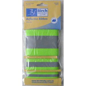 Birch Iron On Reflective Ribbon, Hi Vis Tape GREEN, 50, 19 &amp; 10mm, 91.4cm each