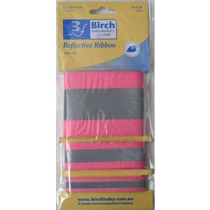 Birch Iron On Reflective Ribbon, Hi Vis Tape PINK, 50, 19 &amp; 10mm, 91.4cm each