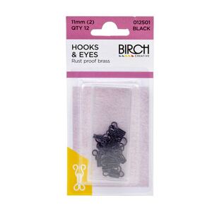 Birch 11mm BLACK Hooks and Eyes, 12 sets, Rust Proof
