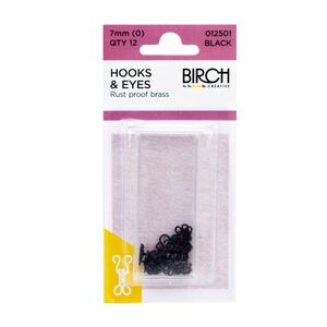 Birch 7mm BLACK Hooks and Eyes, 12 sets, Rust Proof