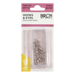 Birch 7mm WHITE Hooks and Eyes, 12 sets, Rust Proof
