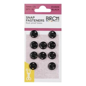 Birch 11mm Press Studs (Snap Fasteners), Black Colour, 10 Sets, Sew-In