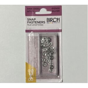 Birch 5mm Press Studs (Snap Fasteners), Silver Colour, 12 Sets, Sew-In