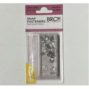 Birch 6mm Press Studs (Snap Fasteners), Silver Colour, 12 Sets, Sew-In