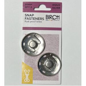 Birch 30mm Press Studs (Snap Fasteners), Silver Colour, 2 Sets, Sew-In