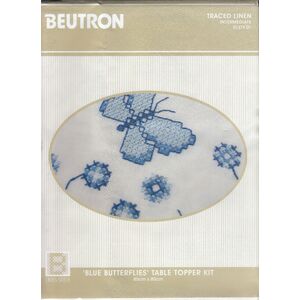 BLUE BUTTERFLIES Table Topper Traced Linen Cross Stitch Kit 80 x 80cm, 01319.01