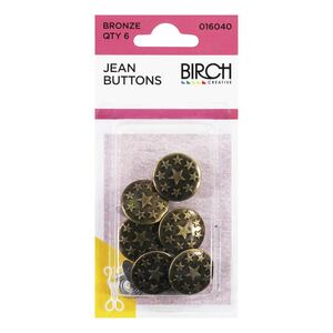 Birch Jeans Buttons, BRONZE, 6 per pack