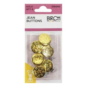Birch Jeans Buttons, GOLD, 6 per pack
