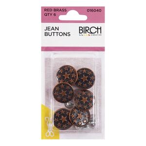 Birch Jeans Buttons, RED BRASS, 6 per pack