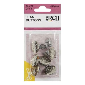 Birch Jeans Buttons, SILVER, 6 per pack