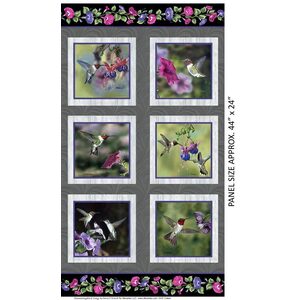 Hummingbird Song 6 Block PANEL 100% Cotton Fabric, 112cm x 60cm Per Panel