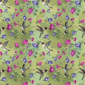 Hummingbird Song, GREEN 110cm Wide Cotton Fabric (0172-1042)