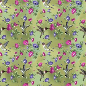 Hummingbird Song, GREEN 110cm Wide Cotton Fabric (0172-1042)