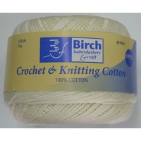 Birch Crochet &amp; Knitting Cotton, 50g Ball 100% Cotton, CREAM