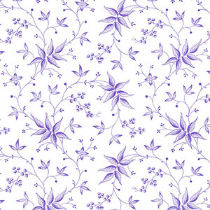 Lavender Fields, Elise Leaves Purple/White, Cotton Fabric 110cm Wide (0183-3463)