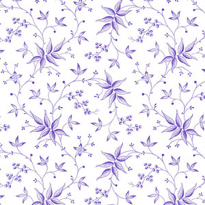 37cm REMNANT Lavender Fields, Elise Leaves Purple/White, Cotton Fabric 110cm Wide (0183-3463)