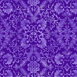 Lavender Fields, Veronica Damask Dark Purple, Cotton Fabric 110cm Wide (0183-3666)