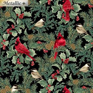 Winter Elegance Cardinal Elegance BLACK 110cm Wide Cotton Fabric (0190-34312)