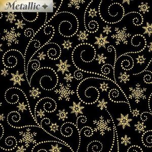 Winter Elegance Swirling Frost Metallic BLACK 110cm Wide Cotton Fabric (0190-3612)
